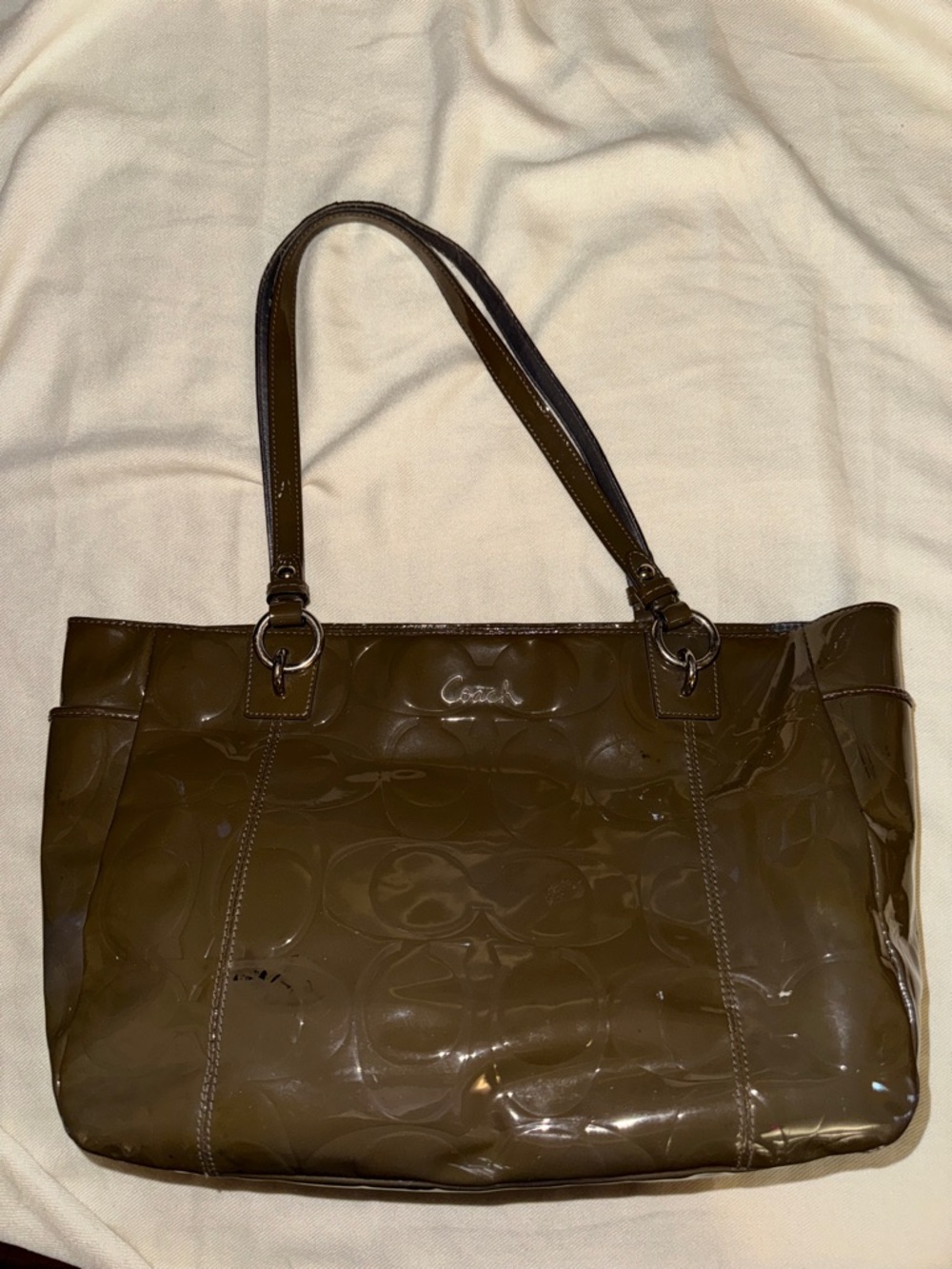 Coach Olive Green Patent Leather Shoulder Tote